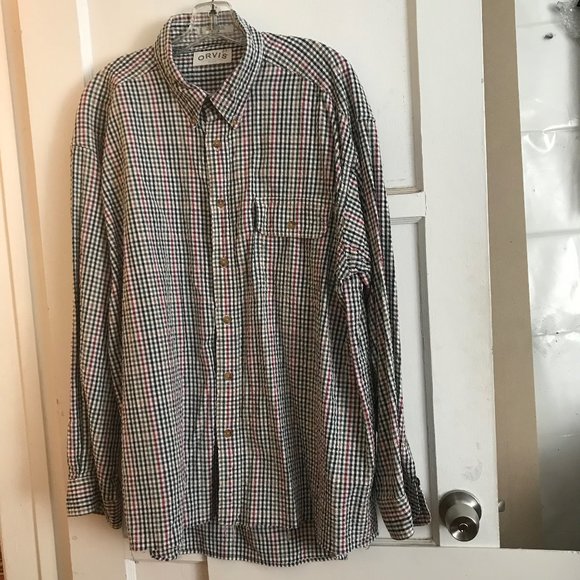 Orvis Seersucker Gingham Plaid Shirt - Picture 1 of 6